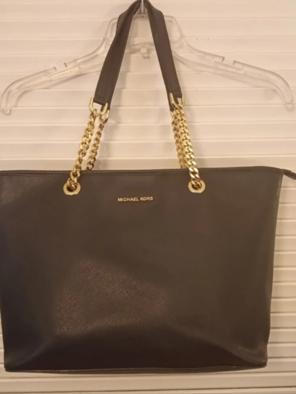 Michael Kors Chocolate Brown Saffiano Tote with Gold Chain Straps